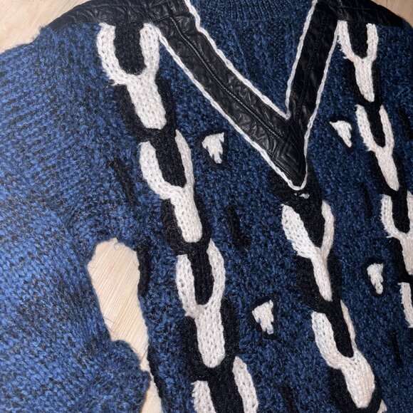 Vintage Nino Foriero Knit Sweater with Leather V Sz S - Picture 5 of 10